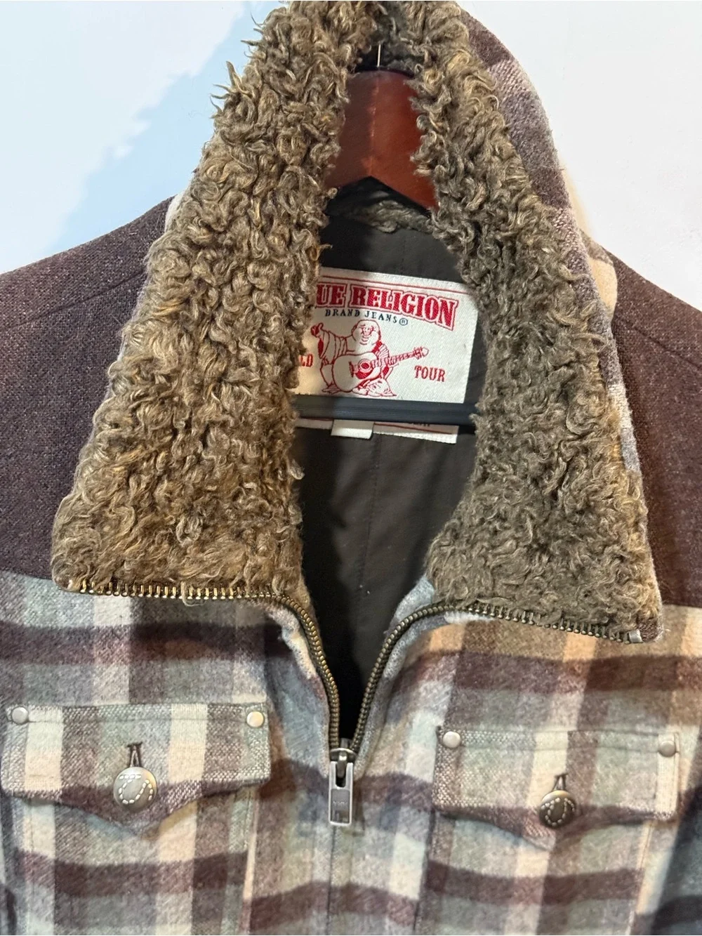 True Religion Men's Plaid Sherpa Collar Jacket - Brown/Olive